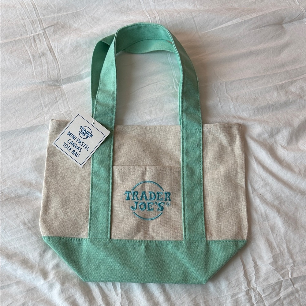 Trader Joe's Pastel Green and Cream Tote Bag